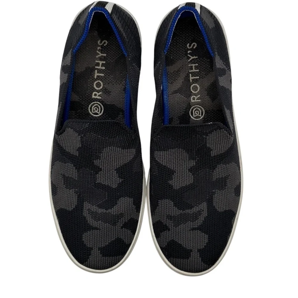 Rothy's Sneakers Womens 7.5 The City Slip On Camo Black Gray Washable Comfy